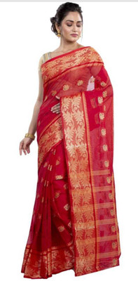 Pal Handloom Self Design Tant Pure Cotton Saree(Red)