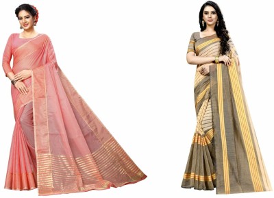 Saadhvi Solid/Plain Bollywood Art Silk Saree(Pack of 2, Multicolor)