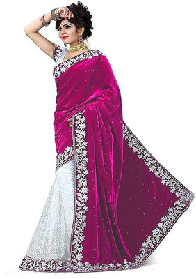 3Buddy Fashion Embroidered Bollywood Velvet Saree(Pink)