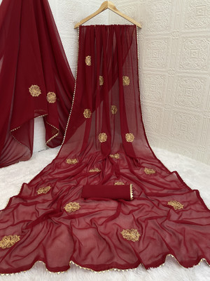 Pemal Designer Embroidered Bollywood Georgette Saree(Maroon)