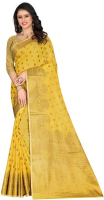 Rupatika Woven Kanjivaram Pure Silk, Cotton Silk Saree(Yellow)