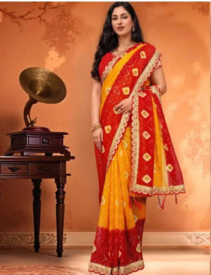 Damru trendz Digital Print Bollywood Georgette Saree(Yellow)