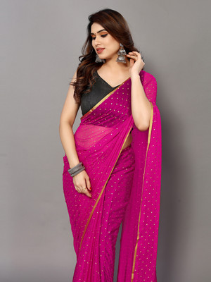 Prutha Fashions Embellished Bollywood Chiffon Saree(Pink)