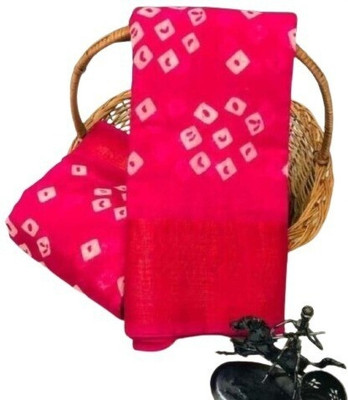 Adrika Printed, Embroidered, Solid/Plain Bandhani Pure Cotton Saree(Pink)