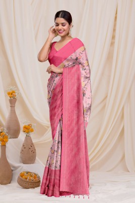 Dharmata Enterprise Digital Print Banarasi Cotton Silk Saree(Pink)