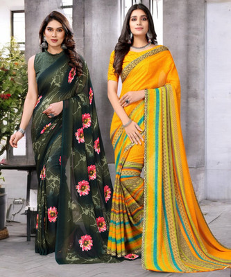 AMBUJAINTERNATIONAL Printed Bollywood Georgette Saree(Pack of 2, Multicolor)