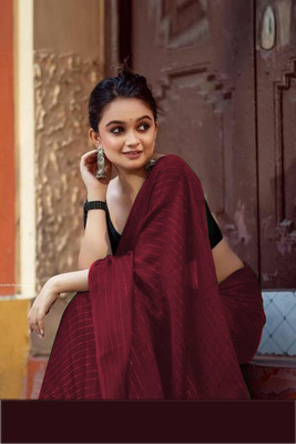 Florona Enterprise Solid/Plain Bollywood Chiffon Saree(Maroon)