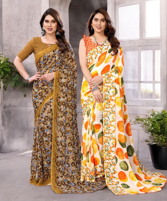 NIRMOHIFASHION Printed Bollywood Georgette Saree(Pack of 2, Multicolor)
