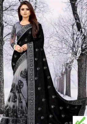 hesika Embroidered Daily Wear Art Silk Saree(Black)
