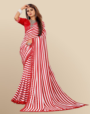 The Textile Hub Printed Bollywood Georgette Saree(Red)