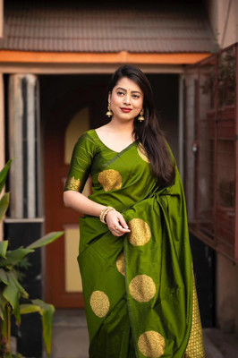 AMARQUEEN Woven Kanjivaram Jacquard, Art Silk Saree(Light Green)