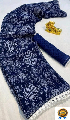AVTC Printed Daily Wear Georgette Saree(Dark Blue)