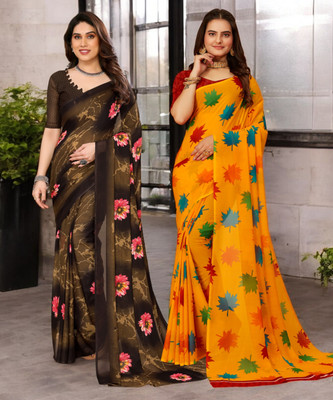 THE URBAN DIVA Printed Bollywood Georgette Saree(Pack of 2, Multicolor)
