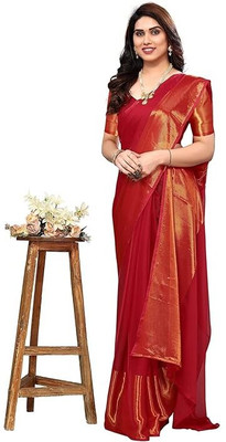 HINDVA FASHION HUB Solid/Plain Kanjivaram Chiffon Saree(Pink)