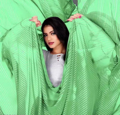 Desi Style Striped Daily Wear Georgette, Chiffon Saree(Light Green)