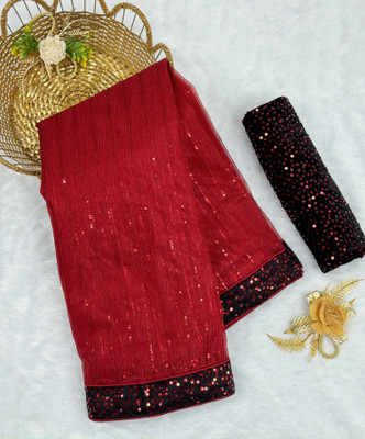 PATTARI Embroidered Bollywood Net Saree(Maroon)