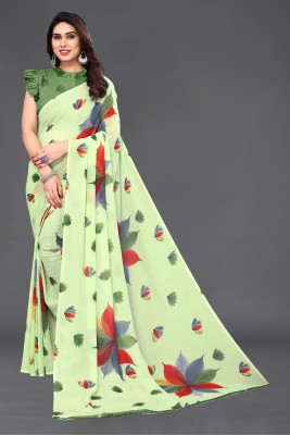 SARETRA MALL Floral Print Daily Wear Georgette Saree(Light Green)