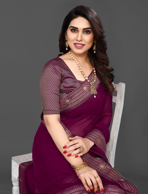 TRINITI FAB Embroidered Bollywood Georgette Saree(Purple)