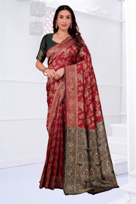 Suali Printed Banarasi Pure Silk Saree(Maroon)