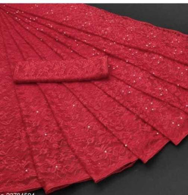 SwiftStyle Embellished Daily Wear Net Saree(Red)