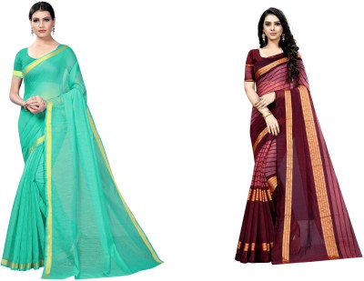 Saadhvi Solid/Plain Bollywood Art Silk Saree(Pack of 2, Multicolor)