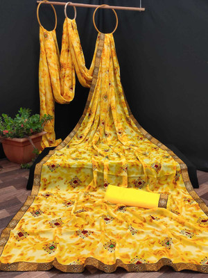 Kanooda Prints Printed Bollywood Georgette Saree(Multicolor)