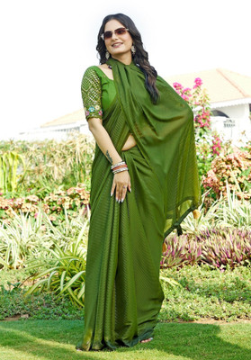KONICA FAB Solid/Plain Bollywood Chiffon Saree(Green)