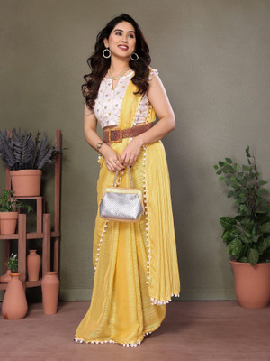 ROOP SUNDARI SAREES Self Design Bollywood Polyester Saree(Yellow)