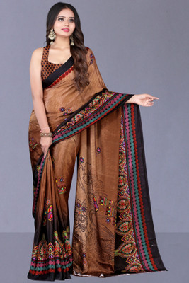 Leelavati Printed Daily Wear Crepe Saree(Brown)