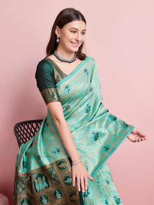 Shreyansh creation Digital Print Banarasi Silk Blend Saree(Green)