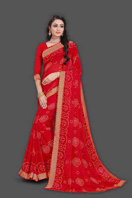 Ranisatiya Creation Printed Bandhani Georgette Saree(Pink)