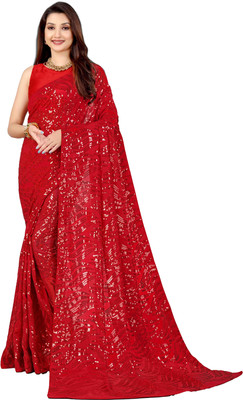 b bella creation Self Design Bollywood Georgette Saree(Red)