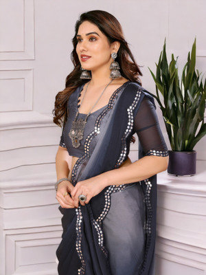 TTH Self Design Bollywood Pure Silk Saree(Grey, Black)