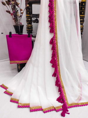 Z HUB Solid/Plain Assam Silk Georgette Saree(Multicolor)