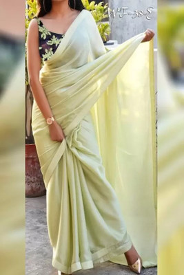 LIMBU MIRCHI Solid/Plain Bollywood Satin Saree(Green)
