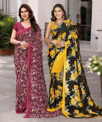 THE URBAN DIVA Printed Bollywood Georgette Saree(Pack of 2, Multicolor)