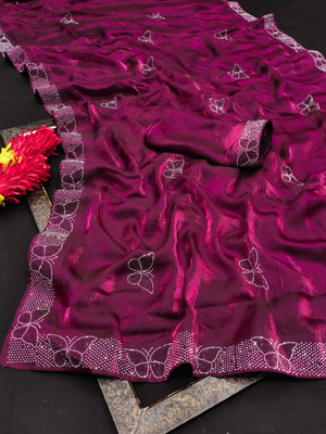 Snehdeep Embellished, Self Design Bollywood Chiffon Saree(Magenta)