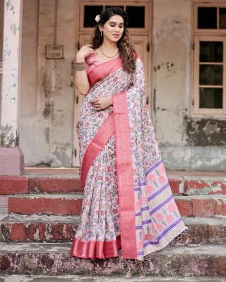 ALMAARI FASHION Printed Kalamkari Cotton Silk Saree(Pink)