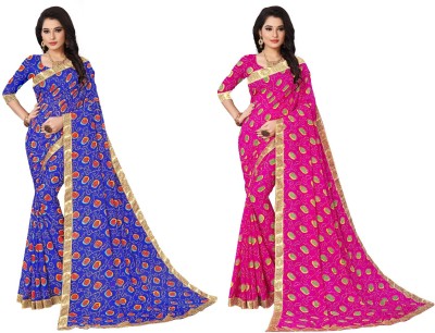 Divastri Printed Bandhani Georgette Saree(Pack of 2, Multicolor)