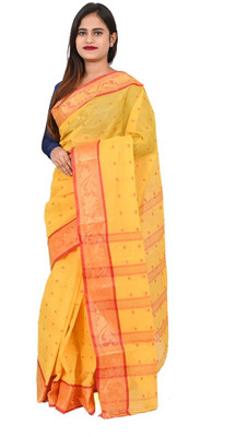 HARE KRISHNA ENTERPRISE Solid/Plain Handloom Pure Cotton Saree(Yellow)