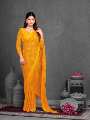 PinkEVE Printed Bollywood Chiffon, Brasso Saree(Yellow)