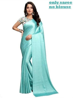 Arpita Fashion Solid/Plain Bollywood Pure Silk, Satin Saree(Light Blue)