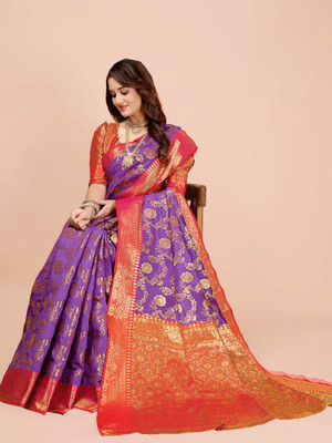 jayant creation Woven Banarasi Silk Blend, Jacquard Saree(Multicolor)
