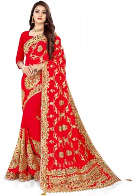 Singhal Trendz Embroidered Daily Wear Georgette Saree(Red)