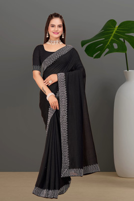 Jay Bajrang Fashion Self Design Assam Silk Chanderi Saree(Black)