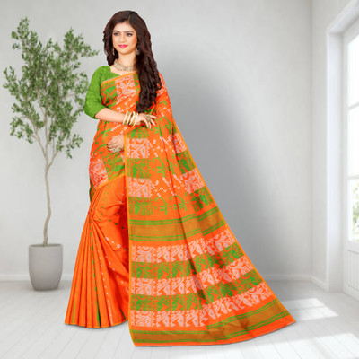 Mayabi Woven Jamdani Cotton Silk Saree(Orange)