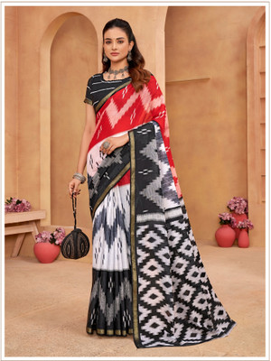 Aika Printed Chanderi Pure Cotton Saree(Black, White)