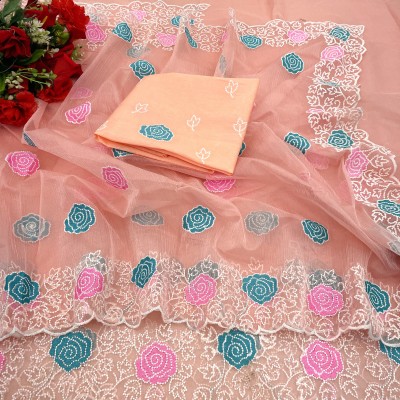 Saraswati Fab Printed, Embroidered, Embellished Banarasi Cotton Blend, Jute Silk Saree(Orange)