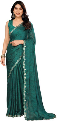 ROOP SUNDARI SAREES Embroidered, Blocked Printed Bollywood Pure Silk Saree(Light Green)