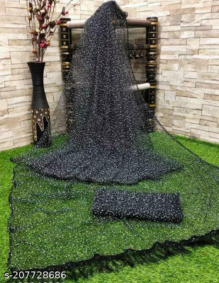 KRIVITY Self Design Bollywood Net Saree(Black)